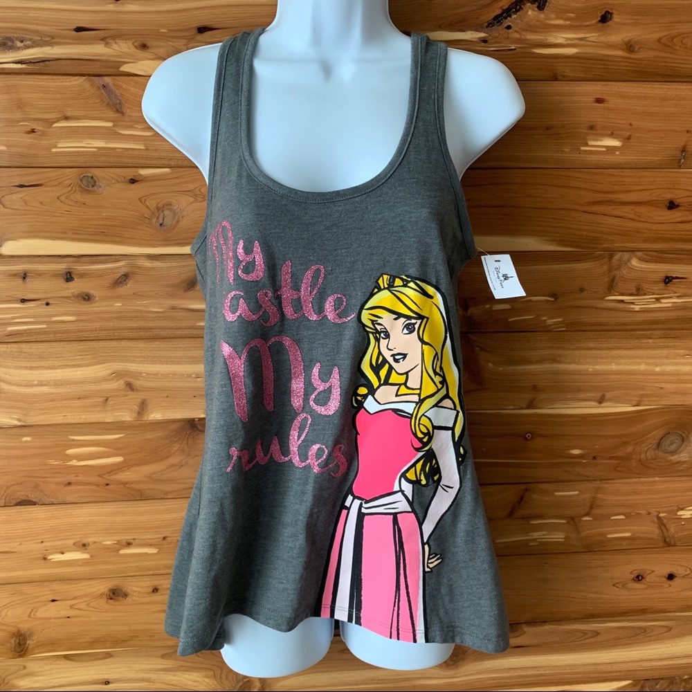 DISNEY PARKS Racerback Top Women's XS Grey Pink Glitter My Castle My Rules